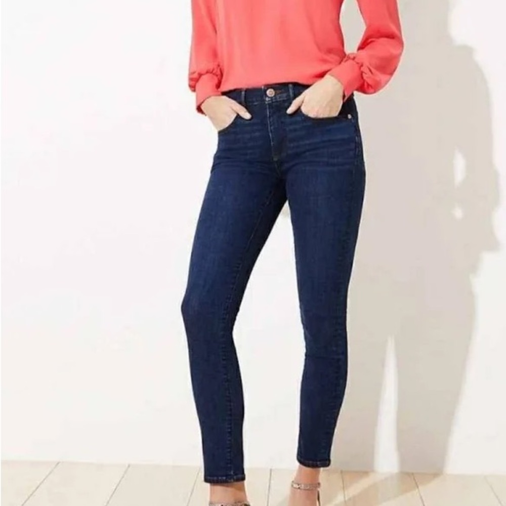 Loft Modern Skinny Mid Rise Jeans Slim Pockets in Dark Indigo Cropped